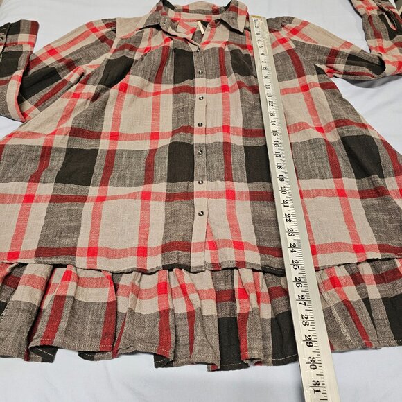 Free People Peppy Plaid Boho Top Oversized Shirt Women Size S Cotton - Picture 7 of 12